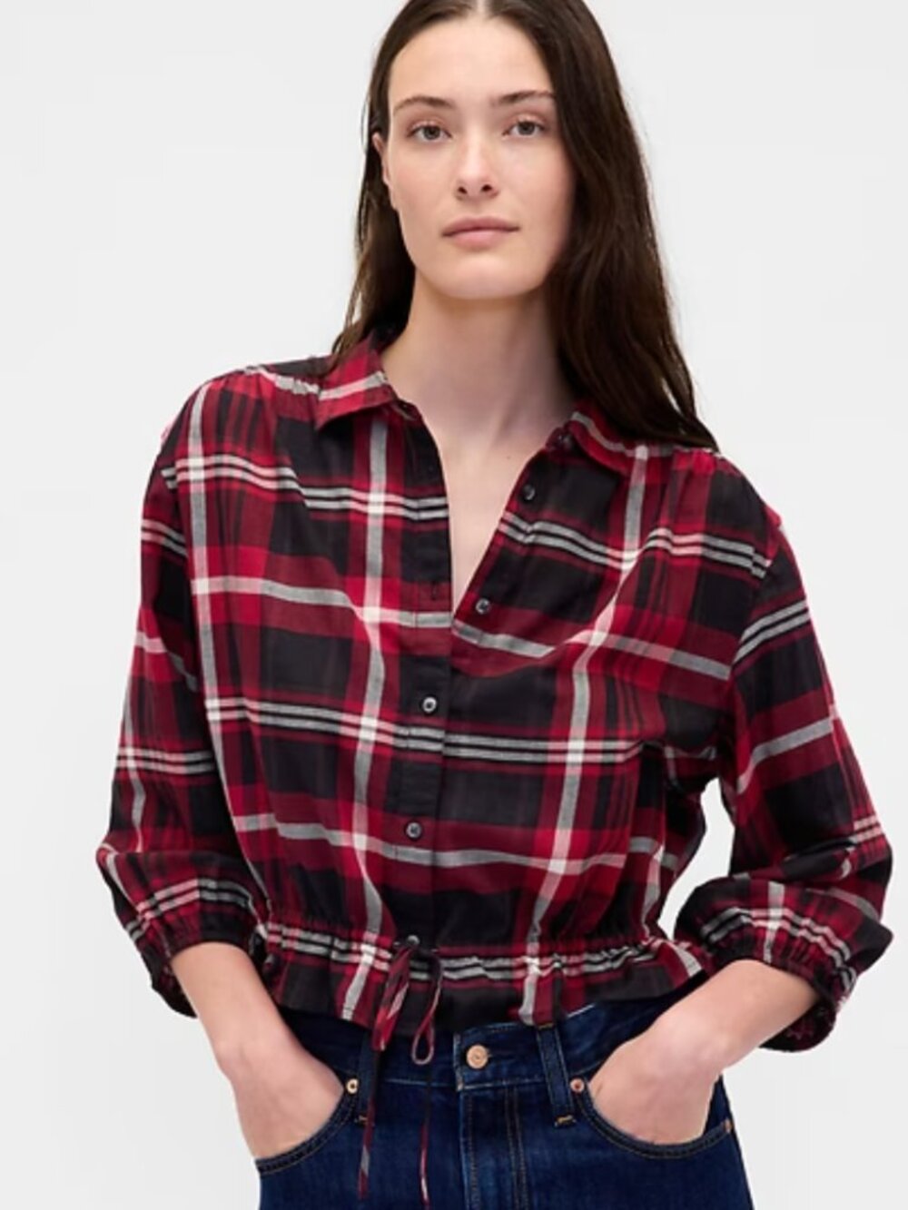 Plaid Tie-Waist Top